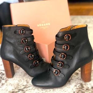 Sezane High Armand Noir Lisse heeled booties